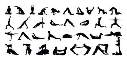 zwarte silhouetten van mensen die yoga doen vector