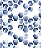 naadloze aquarel patroon met zeshoeken op een witte achtergrond. abstracte afdruk van vlekken van blauwe verf, indigo. honingraat, tegels. vector