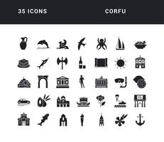 set van eenvoudige iconen van corfu vector