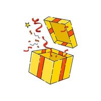 geopende geschenkdoos verras met confetti vector