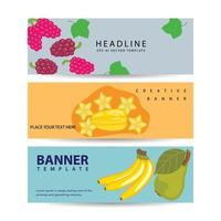 zomer gezond dieet biologisch geteelde vruchten en bessen 3 horizontale kleurrijke banners instellen vectorillustratie vector