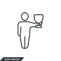 winnaar pictogram logo vectorillustratie. man houdt winnaar award cup symbool sjabloon voor grafische en webdesign collectie vector