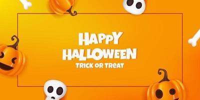 happy halloween-bannersjabloon met schedel, pompoen, jack o lantern illustratie vector