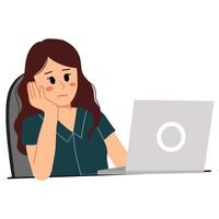 verveelde werkende vrouw vooraan laptop illustratie vector