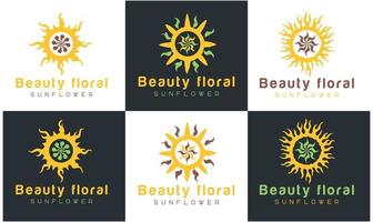 zonnebloem logo, zonnestralen business logo vector ontwerpsjabloon