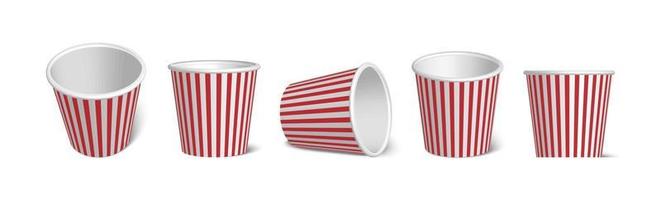 3D-realistische pictogram. popcorndozen in verschillende weergaven. geïsoleerd op een witte achtergrond. vector