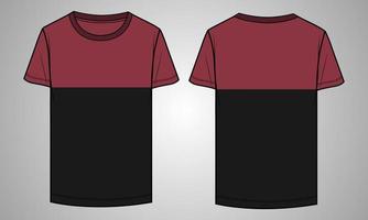 tweekleurige kleur met borst knippen en naaien korte mouw t-shirt vector illustratie sjabloon voor- en achterkant weergaven