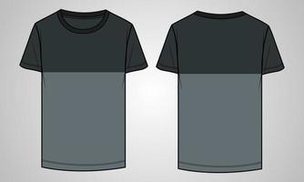 tweekleurige kleur met borst knippen en naaien korte mouw t-shirt vector illustratie sjabloon voor- en achterkant weergaven