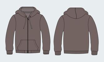 hoodie met lange mouwen technische mode platte schets vector illustratie sjabloon