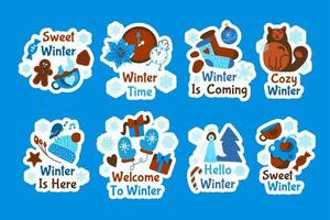 winter cartoon badge met quote tekst set vector