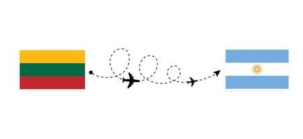 vlucht en reis van Litouwen naar Argentinië per reisconcept voor passagiersvliegtuigen vector