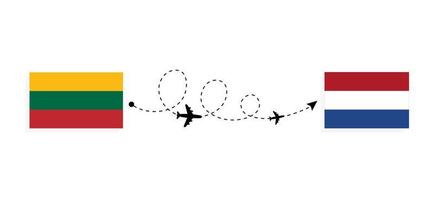 vlucht en reis van litouwen naar nederland per reisconcept voor passagiersvliegtuigen vector