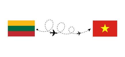vlucht en reis van Litouwen naar Vietnam per reisconcept voor passagiersvliegtuigen vector
