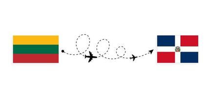 vlucht en reis van Litouwen naar de Dominicaanse Republiek per reisconcept voor passagiersvliegtuigen vector