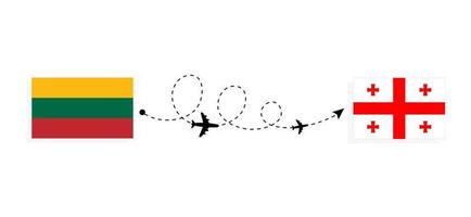 vlucht en reis van Litouwen naar Georgië per reisconcept voor passagiersvliegtuigen vector