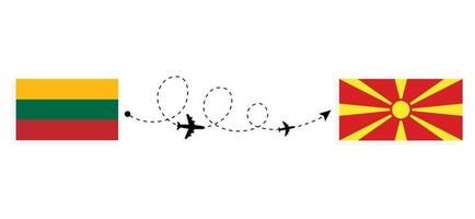 vlucht en reis van Litouwen naar Macedonië per reisconcept voor passagiersvliegtuigen vector