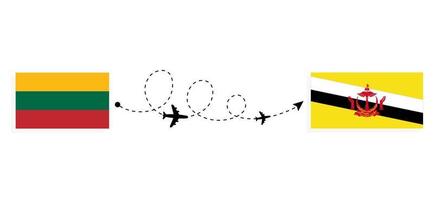 vlucht en reis van litouwen naar brunei per reisconcept voor passagiersvliegtuigen vector