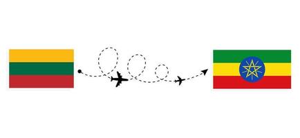 vlucht en reis van Litouwen naar Ethiopië per reisconcept voor passagiersvliegtuigen vector