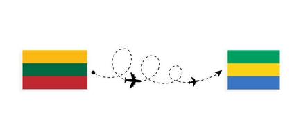 vlucht en reis van Litouwen naar Gabon per reisconcept voor passagiersvliegtuigen vector