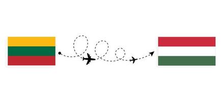 vlucht en reis van Litouwen naar Hongarije per reisconcept voor passagiersvliegtuigen vector