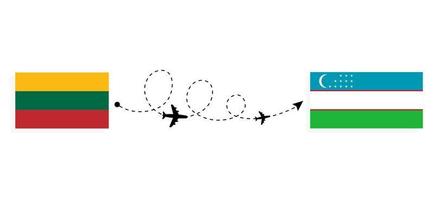 vlucht en reis van Litouwen naar Oezbekistan per reisconcept voor passagiersvliegtuigen vector