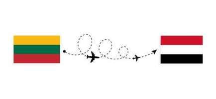 vlucht en reis van Litouwen naar Jemen per reisconcept voor passagiersvliegtuigen vector