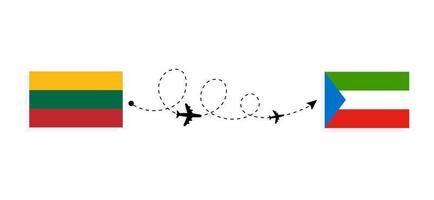 vlucht en reis van Litouwen naar Equatoriaal-Guinea per reisconcept voor passagiersvliegtuigen vector