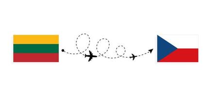 vlucht en reis van litouwen naar tsjechië per reisconcept voor passagiersvliegtuigen vector
