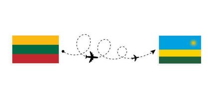 vlucht en reis van litouwen naar rwanda per reisconcept voor passagiersvliegtuigen vector