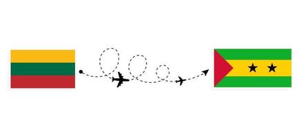 vlucht en reis van Litouwen naar Sao Tomé en Principe door het reisconcept van het passagiersvliegtuig vector