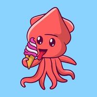 octopus die ijs stripfiguur eet. dierlijke mascotte geïsoleerd. vector