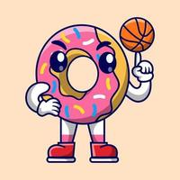 schattige donut mascotte basketballer vector