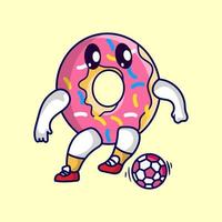 schattige donut mascotte voetballen vector