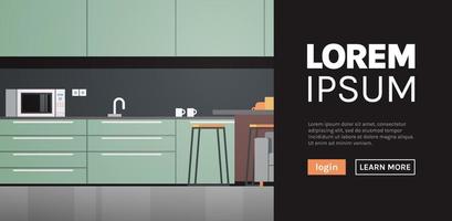 moderne keuken interieur geen mensen en huishoudelijke apparaten concept platte ontwerp illustratie. vector