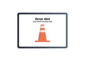 404 niet gevonden foutmelding en internetverbinding probleem op tablet pc platte vectorillustratie. vector