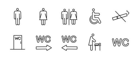 een set toiletnavigatiepictogrammen. bewegwijzering wc vrouw man voor gehandicapten en moeder en kind kamer. vector illustratie