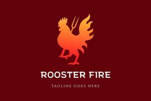 rode haan koken kip vuur vlam voor vlees grill bbq restaurant logo ontwerp vector