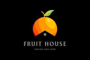 sinaasappel citroen limoen fruit met huis voor winkel winkel bezorgservice logo ontwerp vector