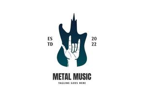 vintage retro hand gitaar metal rock voor muziek instrument concert show festival logo ontwerp vector