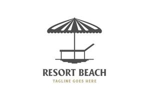 vintage parasol parasol en ligstoel op het zand voor reizen vakantie logo ontwerp vector