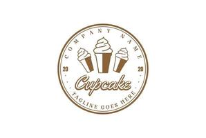 vintage retro cupcake of ijs badge embleem label stempel logo ontwerp vector