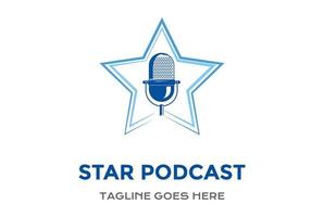 blauwe eenvoudige ster met microfoon microfoon voor podcast radio opnamestudio logo ontwerp vector