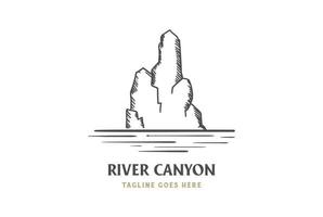 vintage rots steen canyon klif met rivier kreek meer logo ontwerp vector
