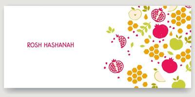 Rosj Hasjana banner met appels en granaatappels met honing. traditionele symbolen van het joodse nieuwe jaar vector