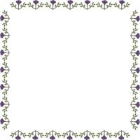 vierkante frame met zomer violette bloemen en groene decoratieve elementen op witte achtergrond. vector afbeelding.