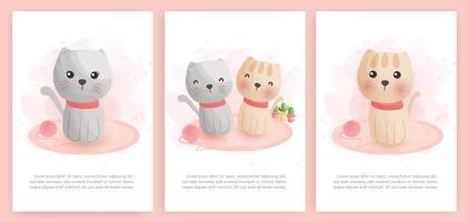 aquarel kaart set met schattige katten vector