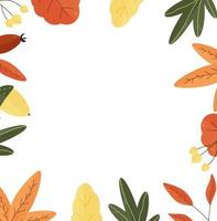 herfst achtergrond voor tekst met bladeren, noten, eikels, bessen, seizoensgebonden elementen. vierkante frame sjabloon. vectorillustratie met botanische elementen vector