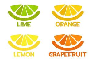 citrusvruchten plakjes pictogrammen, verse citroen, sinaasappel, limoen, grapefruit. vector