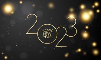 2023 gelukkig nieuwjaar achtergrondontwerp. gouden 2023 gelukkig nieuwjaar belettering op zwarte achtergrond. vector
