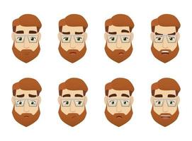jongeman programmeur emoties sticker set. wetenschap werknemer portret. mannen met bril en baard. vector